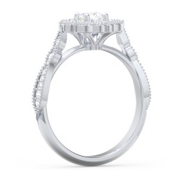 Vintage Solitaire Engagement Ring with Scalloped Halo and Leaf Band