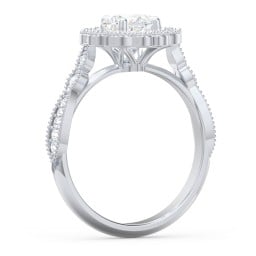 Vintage Solitaire Engagement Ring with Scalloped Halo and Leaf Band