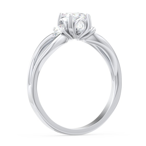3 Stone Diamond Engagement Ring with Split Shank and Peek-A-Boo Accents – 14K White Gold with Diamond