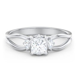 3 Stone Diamond Engagement Ring with Split Shank and Peek-A-Boo Accents