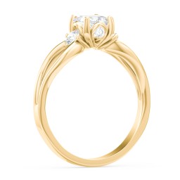 3 Stone Diamond Engagement Ring with Split Shank and Peek-A-Boo Accents in 9K Solid Yellow Gold