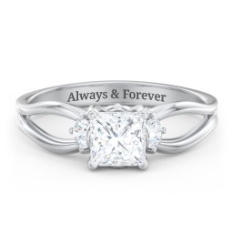 3 Stone Diamond Engagement Ring with Split Shank and Peek-A-Boo Accents