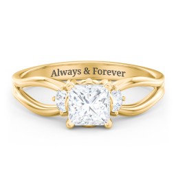 3 Stone Diamond Engagement Ring with Split Shank and Peek-A-Boo Accents in 9K Solid Yellow Gold with 04DIAM-PC-1.00-SI2-G-G and Diamond