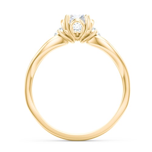 3 Stone Diamond Engagement Ring with Split Shank and Peek-A-Boo Accents – 9kt Yellow Gold with Diamond