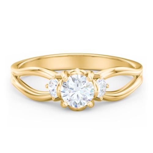 3 Stone Diamond Engagement Ring with Split Shank and Peek-A-Boo Accents – 9kt Yellow Gold with Diamond