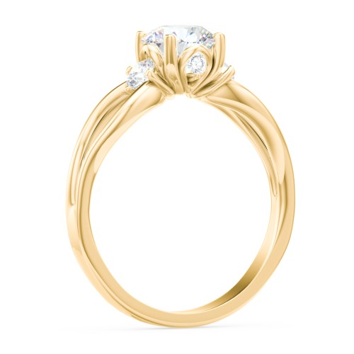 3 Stone Diamond Engagement Ring with Split Shank and Peek-A-Boo Accents – 9kt Yellow Gold with Diamond