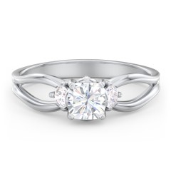 3 Stone Diamond Engagement Ring with Split Shank and Peek-A-Boo Accents – 14K White Gold with Diamond