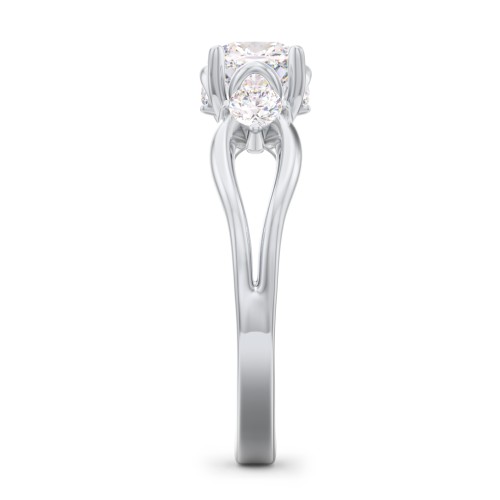 3 Stone Diamond Engagement Ring with Split Shank and Peek-A-Boo Accents – 14K White Gold with Diamond