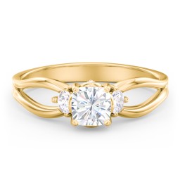 3 Stone Diamond Engagement Ring with Split Shank and Peek-A-Boo Accents in 9K Solid Yellow Gold