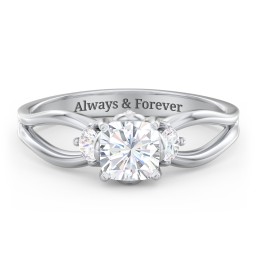 3 Stone Diamond Engagement Ring with Split Shank and Peek-A-Boo Accents