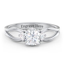 3 Stone Diamond Engagement Ring with Split Shank and Peek-A-Boo Accents