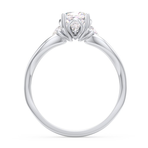 3 Stone Diamond Engagement Ring with Split Shank and Peek-A-Boo Accents – 14K White Gold with Diamond