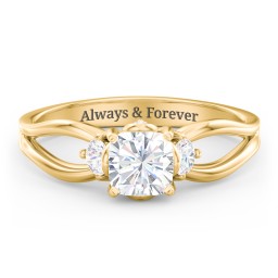 3 Stone Diamond Engagement Ring with Split Shank and Peek-A-Boo Accents in 9K Solid Yellow Gold with 04DIAM-CU-1.00-I1-G-G and Diamond