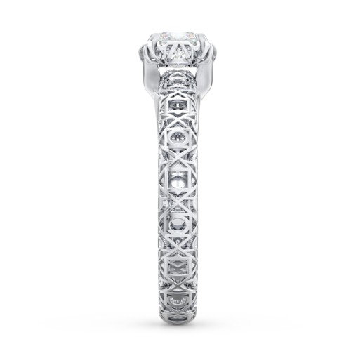 Diamond Solitaire Ring with Pierced Hollow Band – 14K White Gold