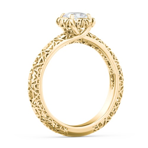Diamond Solitaire Ring with Pierced Hollow Band – 9kt Yellow Gold