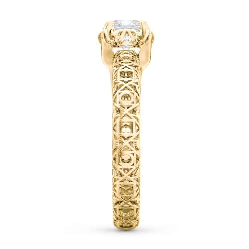 Diamond Solitaire Ring with Pierced Hollow Band – 9kt Yellow Gold