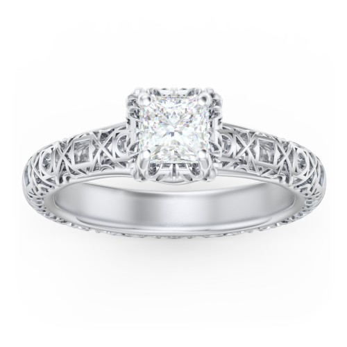 Diamond Solitaire Ring with Pierced Hollow Band – 14K White Gold