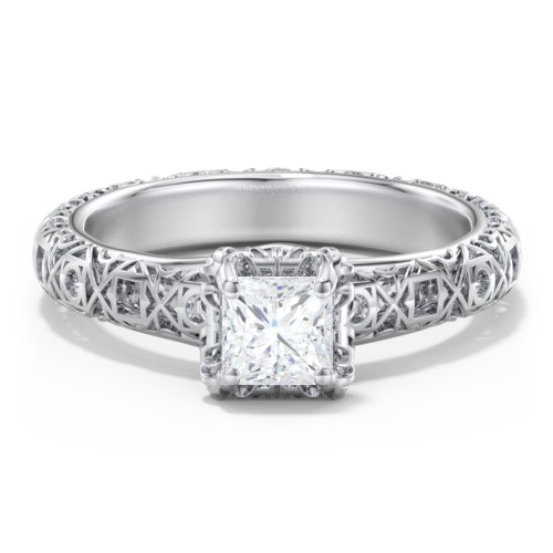 Diamond Solitaire Ring with Pierced Hollow Band – 14K White Gold