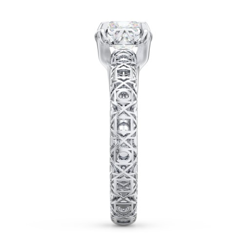 Diamond Solitaire Ring with Pierced Hollow Band – 14K White Gold