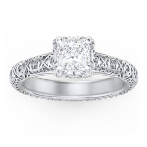 Diamond Solitaire Ring with Pierced Hollow Band – 14K White Gold
