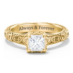 Diamond Solitaire Ring with Pierced Hollow Band in 9K Solid Yellow Gold with 04LABDIAM-PC-1.00-SI1-F-G