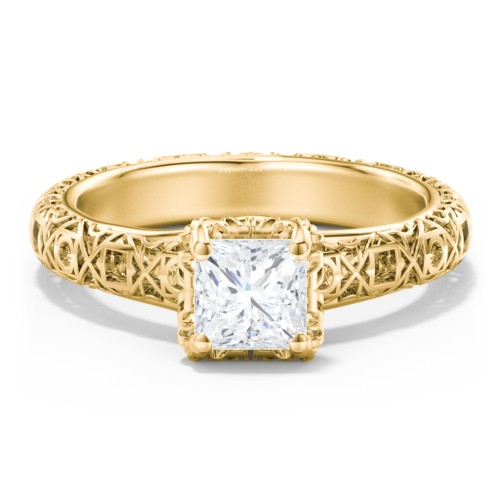 Diamond Solitaire Ring with Pierced Hollow Band – 9kt Yellow Gold