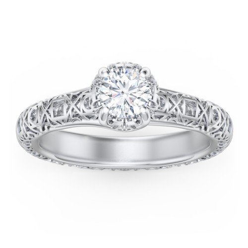 Diamond Solitaire Ring with Pierced Hollow Band – 14K White Gold
