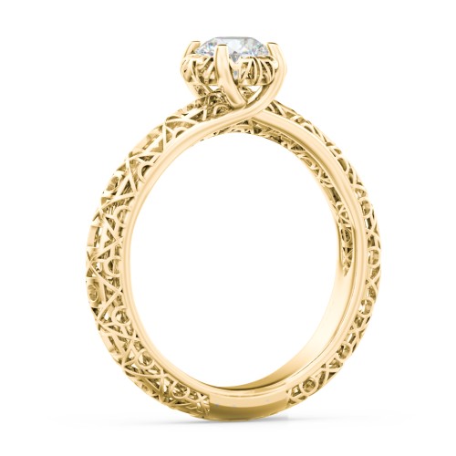 Diamond Solitaire Ring with Pierced Hollow Band – 9kt Yellow Gold