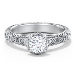 Diamond Solitaire Ring with Pierced Hollow Band – 14K White Gold