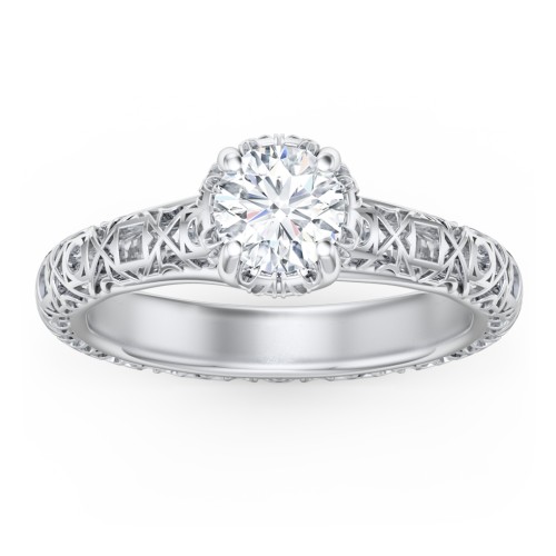 Diamond Solitaire Ring with Pierced Hollow Band – 14K White Gold