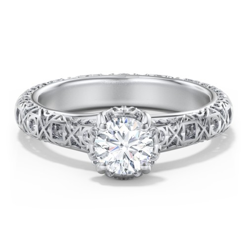 Diamond Solitaire Ring with Pierced Hollow Band – 14K White Gold