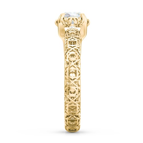 Diamond Solitaire Ring with Pierced Hollow Band – 9kt Yellow Gold