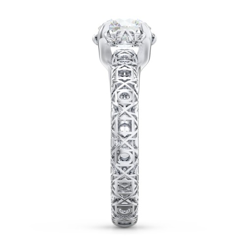 Diamond Solitaire Ring with Pierced Hollow Band – 14K White Gold