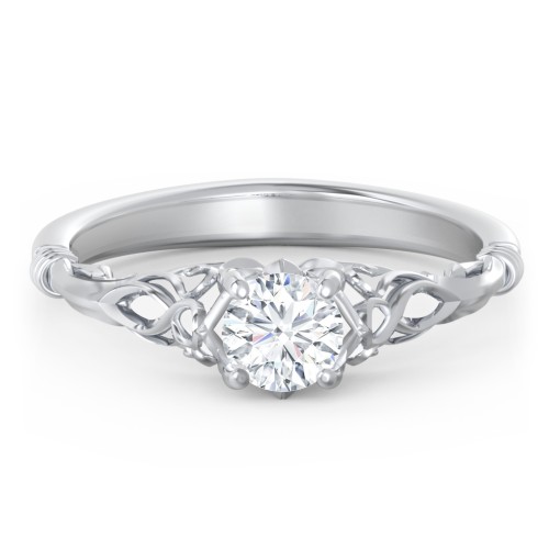 Vintage Solitaire Engagement Ring with Filigree and Infinity Designs – 14K White Gold