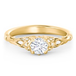 Vintage Solitaire Engagement Ring with Filigree and Infinity Designs in 9K Solid Yellow Gold