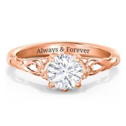 Vintage Solitaire Engagement Ring with Filigree and Infinity Designs