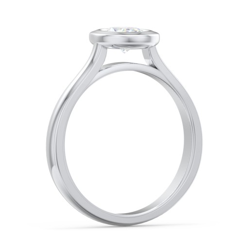Modern Solitaire Engagement Ring with Bezel Setting – 14K White Gold