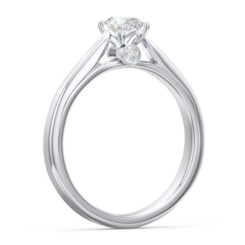 Classic Solitaire Engagement Ring with Peek-a-Boo Accent Diamond – 14K White Gold with Diamond