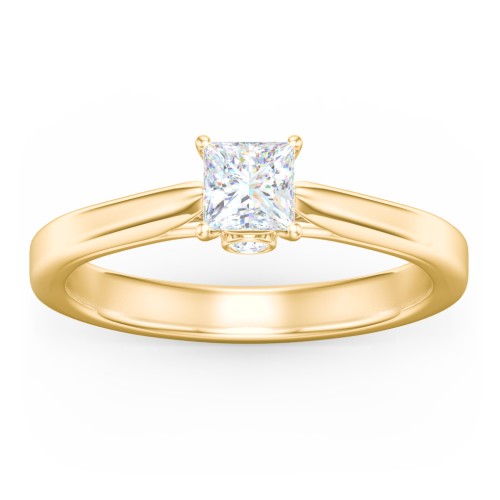 Classic Solitaire Engagement Ring with Peek-a-Boo Accent Diamond – 9kt Yellow Gold with Diamond