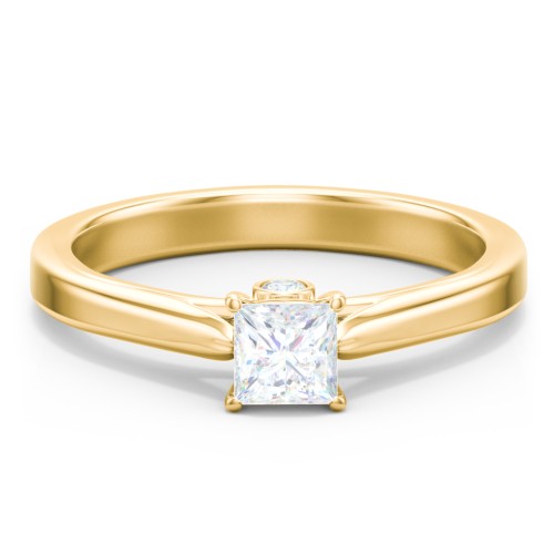 Classic Solitaire Engagement Ring with Peek-a-Boo Accent Diamond – 9kt Yellow Gold with Diamond