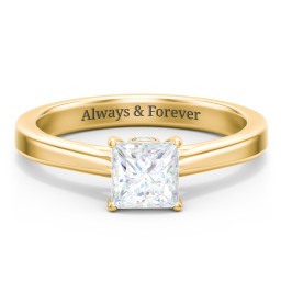 Classic Solitaire Engagement Ring with Peek-a-Boo Accent Diamond in 9K Solid Yellow Gold with 04DIAM-PC-1.00-SI2-G-G and Diamond