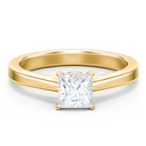 Classic Solitaire Engagement Ring with Peek-a-Boo Accent Diamond – 9kt Yellow Gold with Diamond
