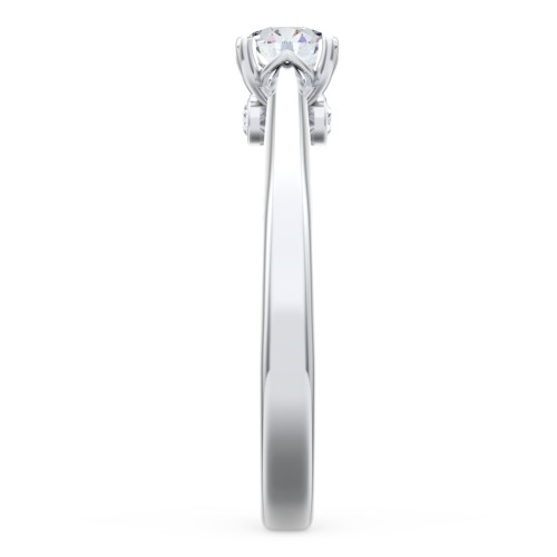 Classic Solitaire Engagement Ring with Peek-a-Boo Accent Diamond – 14K White Gold with Diamond