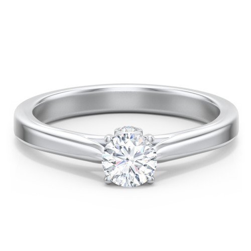 Classic Solitaire Engagement Ring with Peek-a-Boo Accent Diamond – 14K White Gold with Diamond