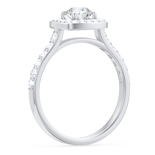 Diamond Solitaire Engagement Ring with Cushion Halo and Accents – 14K White Gold with Diamond
