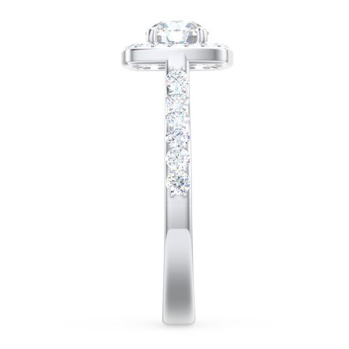 Diamond Solitaire Engagement Ring with Cushion Halo and Accents – 14K White Gold with Diamond