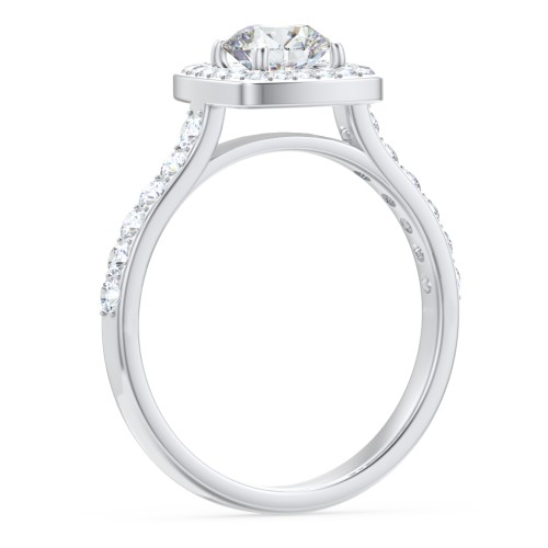 Diamond Solitaire Engagement Ring with Cushion Halo and Accents – 14K White Gold with Diamond
