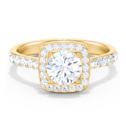 Diamond Solitaire Engagement Ring with Cushion Halo and Accents in 9K Solid Yellow Gold
