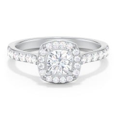 Diamond Solitaire Engagement Ring with Cushion Halo and Accents
