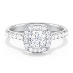 Diamond Solitaire Engagement Ring with Cushion Halo and Accents